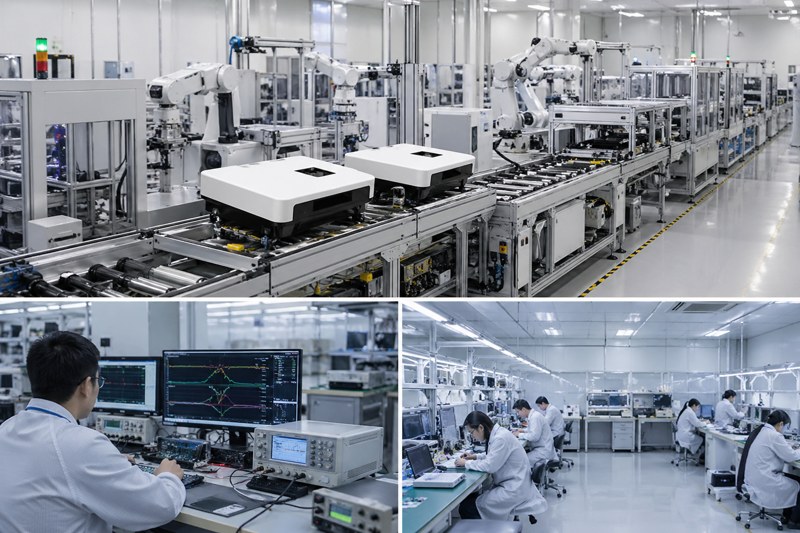 Advanced industrial solar inverter manufacturing line at factory